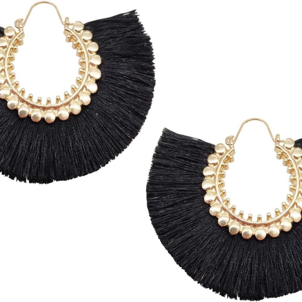 Tassel Hoop Earring Statement Thread Dangle Earri… - image 1